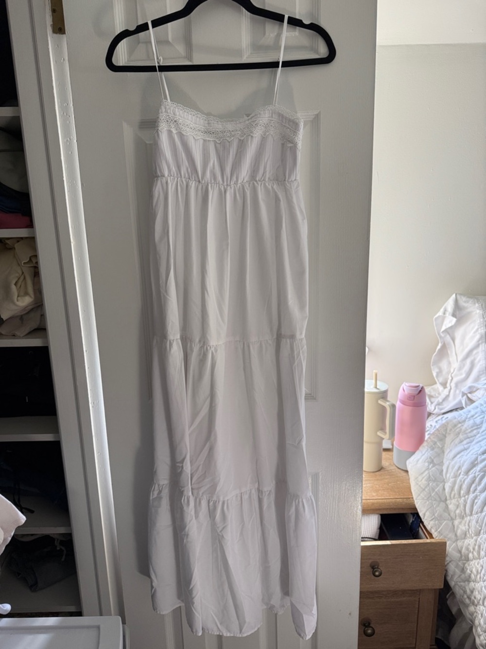 Zara White Maxi Dress with Lace Trim